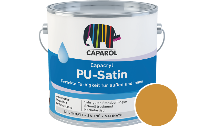 Caparol Capacryl PU-Satin 2,5L Acryl-Lack / Getnt im Farbton Ocker Asi/syf