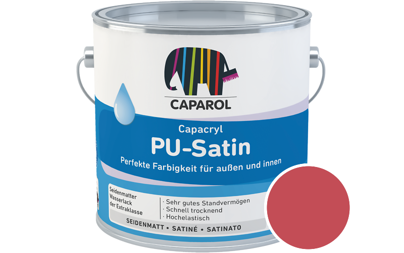 Caparol Capacryl PU-Satin 2,5L Acryl-Lack / Getnt im Farbton RAL 3018 Erdbeerrot