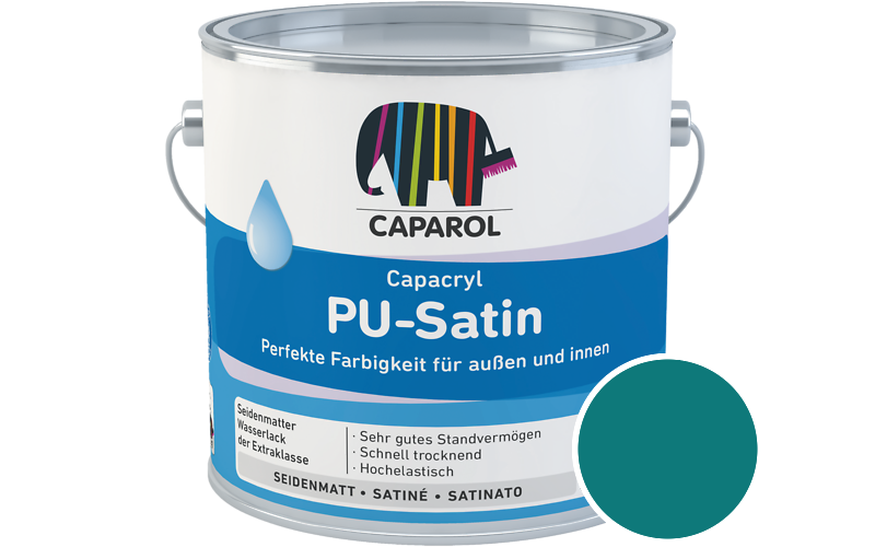 Caparol Capacryl PU-Satin 2,5L Acryl-Lack / Getnt im Farbton RAL 5021 Wasserblau