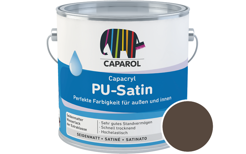 Caparol Capacryl PU-Satin 2,5L Acryl-Lack / Getnt im Farbton RAL 8028 Terrabraun
