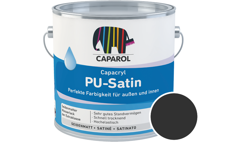 Caparol Capacryl PU-Satin 2,5L Acryl-Lack / Getnt im Farbton RAL 9005 Tiefschwarz