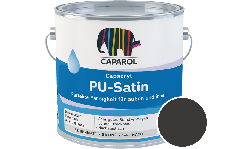 Caparol Capacryl PU-Satin 2,5L Acryl-Lack / Getnt im Farbton RAL 9017 Verkehrsschwarz
