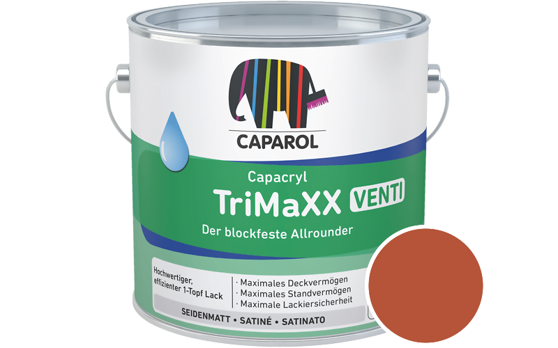 Caparol Capacryl TriMaXX Venti 750ml Acryl-Lack / Getnt im Farbton RAL 2001 Rotorange