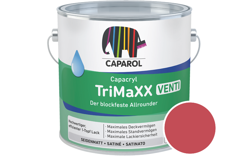 Caparol Capacryl TriMaXX Venti 2,5L Acryl-Lack / Getnt im Farbton RAL 3018 Erdbeerrot