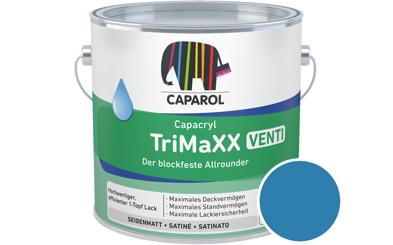 Caparol Capacryl TriMaXX Venti 2,5L Acryl-Lack / Getnt im Farbton RAL 5015 Himmelblau