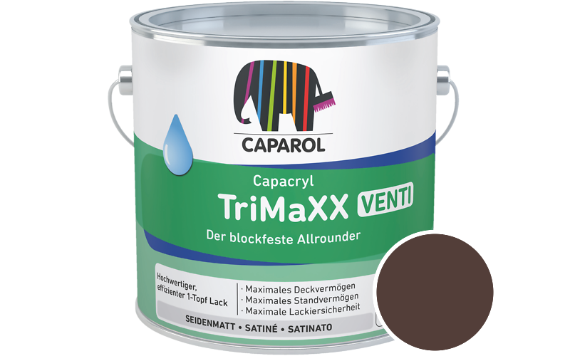 Caparol Capacryl TriMaXX Venti 2,5L Acryl-Lack / Getnt im Farbton RAL 8016 Mahagonibraun