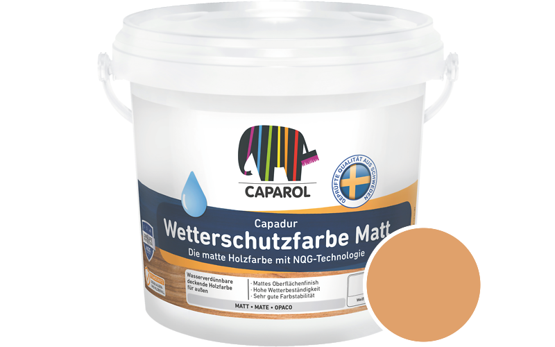 Caparol Capadur Wetterschutzfarbe Matt 2,5L Holzfarbe fr auen / Getnt im Farbton Amber 105