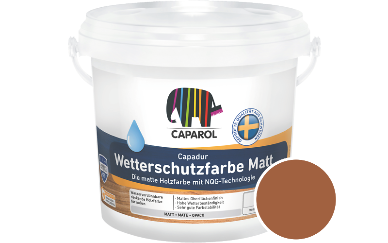 Caparol Capadur Wetterschutzfarbe Matt 2,5L Holzfarbe fr auen / Getnt im Farbton RAL 8023 Orangebraun