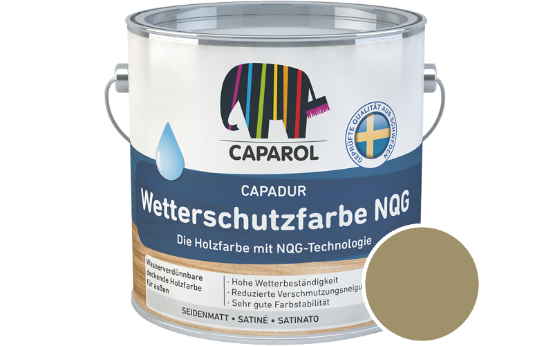 Caparol Capadur Wetterschutzfarbe NQG 2,5L Holzfarbe fr auen / Getnt im Farbton RAL 1020 Olivgelb