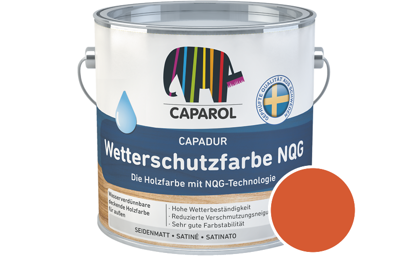 Caparol Capadur Wetterschutzfarbe NQG 2,5L Holzfarbe fr auen / Getnt im Farbton RAL 2004 Reinorange