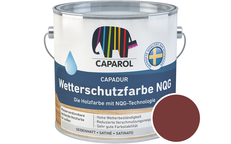 Caparol Capadur Wetterschutzfarbe NQG 2,5L Holzfarbe fr auen / Getnt im Farbton RAL 3011 Braunrot