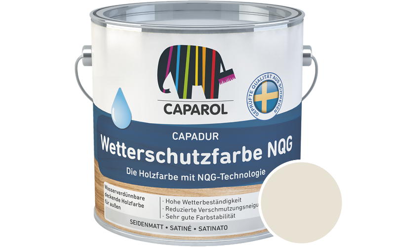 Caparol Capadur Wetterschutzfarbe NQG 2,5L Holzfarbe fr auen / Getnt im Farbton RAL 9001 Cremeweiss