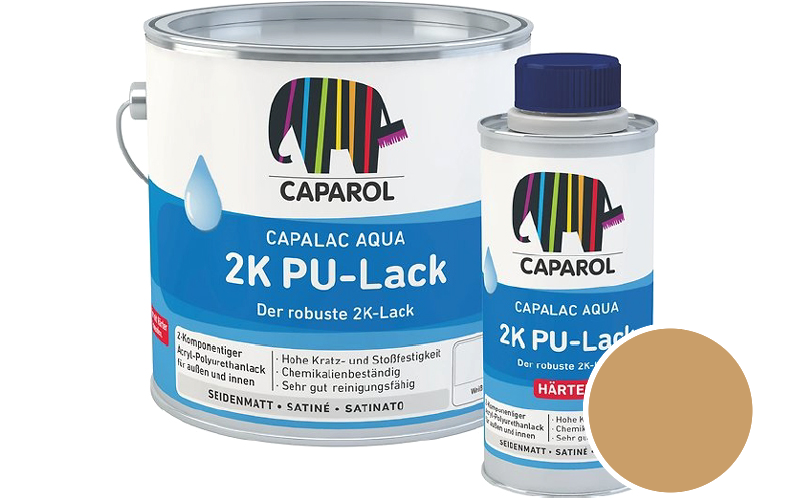 Caparol Capalac Aqua 2K PU-Lack 750ml (inkl. Hrter) 2-Komponenten-Lack / Getnt im Farbton Caramel 95