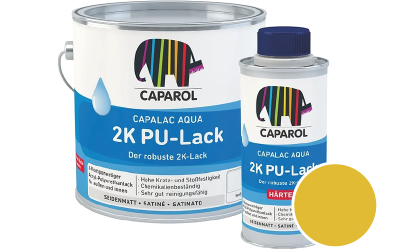 Caparol Capalac Aqua 2K PU-Lack 750ml (inkl. Hrter) 2-Komponenten-Lack / Getnt im Farbton Curry 130