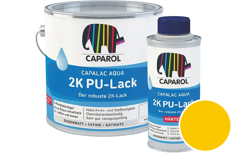 Caparol Capalac Aqua 2K PU-Lack 750ml (inkl. Hrter) 2-Komponenten-Lack / Getnt im Farbton Gelb Ava