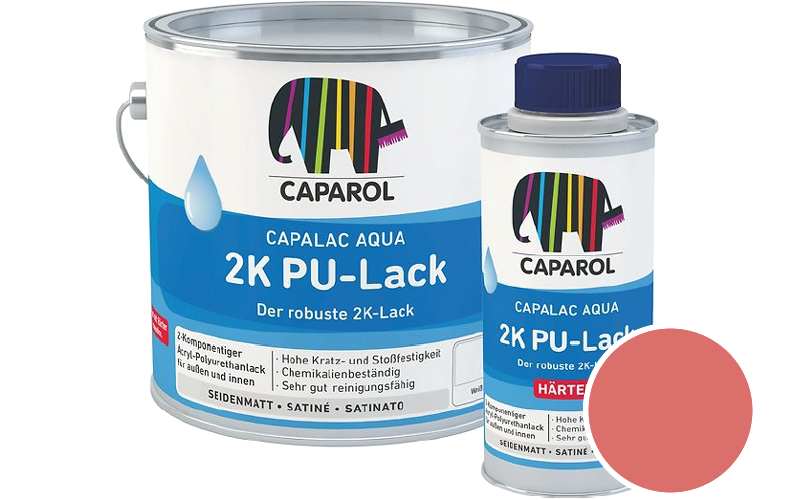 Caparol Capalac Aqua 2K PU-Lack 750ml (inkl. Hrter) 2-Komponenten-Lack / Getnt im Farbton Korall 170