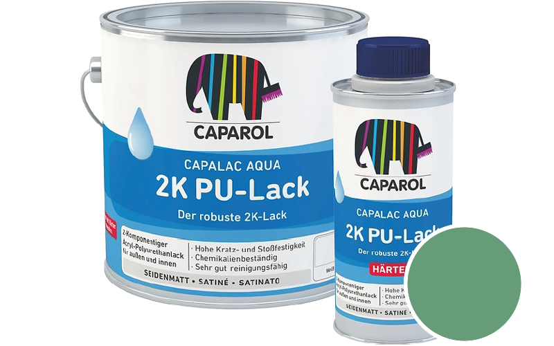 Caparol Capalac Aqua 2K PU-Lack 2,5L (inkl. Hrter) 2-Komponenten-Lack / Getnt im Farbton Malachit 105