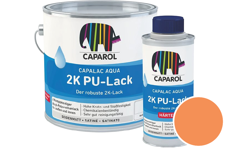 Caparol Capalac Aqua 2K PU-Lack 2,5L (inkl. Hrter) 2-Komponenten-Lack / Getnt im Farbton Papaya 130