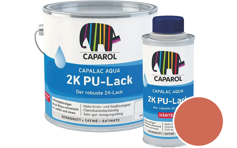Caparol Capalac Aqua 2K PU-Lack 750ml (inkl. Hrter) 2-Komponenten-Lack / Getnt im Farbton RAL 2012 Lachsorange