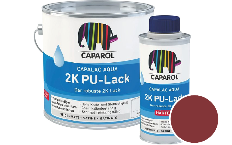 Caparol Capalac Aqua 2K PU-Lack 2,5L (inkl. Hrter) 2-Komponenten-Lack / Getnt im Farbton RAL 3003 Rubinrot