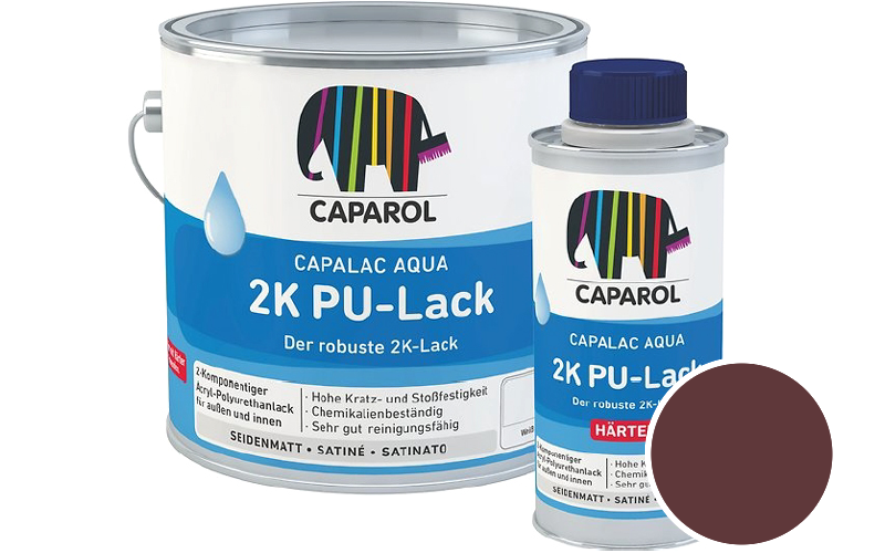 Caparol Capalac Aqua 2K PU-Lack 750ml (inkl. Hrter) 2-Komponenten-Lack / Getnt im Farbton RAL 3005 Weinrot
