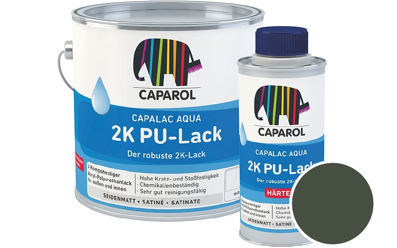 Caparol Capalac Aqua 2K PU-Lack 2,5L (inkl. Hrter) 2-Komponenten-Lack / Getnt im Farbton RAL 6020 Chromoxidgrn