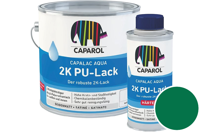 Caparol Capalac Aqua 2K PU-Lack 2,5L (inkl. Hrter) 2-Komponenten-Lack / Getnt im Farbton RAL 6029 Minzgrn