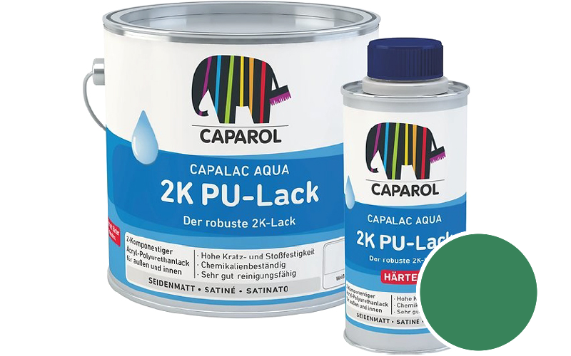 Caparol Capalac Aqua 2K PU-Lack 750ml (inkl. Hrter) 2-Komponenten-Lack / Getnt im Farbton RAL 6032 Signalgrn