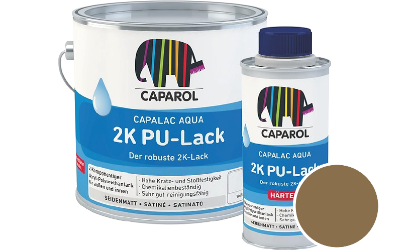 Caparol Capalac Aqua 2K PU-Lack 750ml (inkl. Hrter) 2-Komponenten-Lack / Getnt im Farbton RAL 8000 Grnbraun