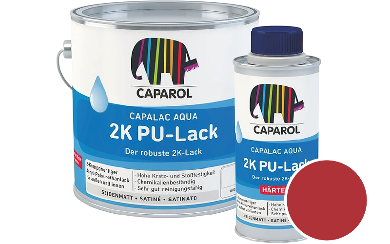 Caparol Capalac Aqua 2K PU-Lack 750ml (inkl. Hrter) 2-Komponenten-Lack / Getnt im Farbton Rot Ava