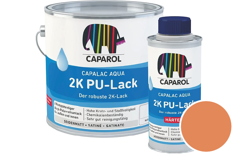 Caparol Capalac Aqua 2K PU-Lack 750ml (inkl. Hrter) 2-Komponenten-Lack / Getnt im Farbton Sanddorn 12