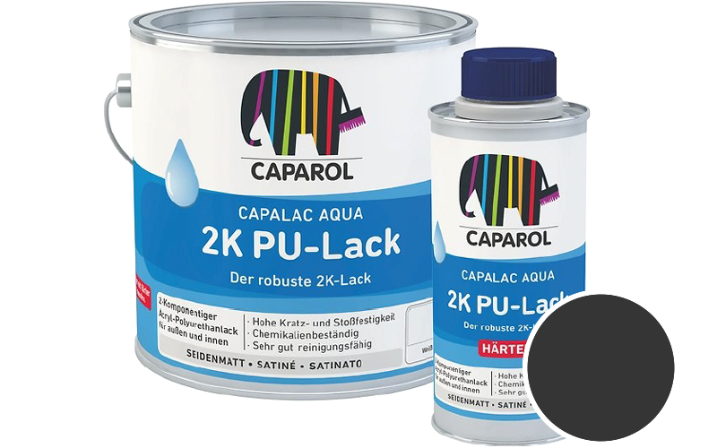 Caparol Capalac Aqua 2K PU-Lack 750ml (inkl. Hrter) 2-Komponenten-Lack / Getnt im Farbton Schwarz Ava
