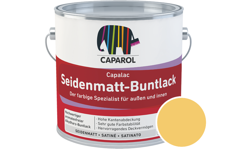 Caparol Capalac Seidenmatt-Buntlack 2,5L Lack / Getnt im Farbton Ginster 140