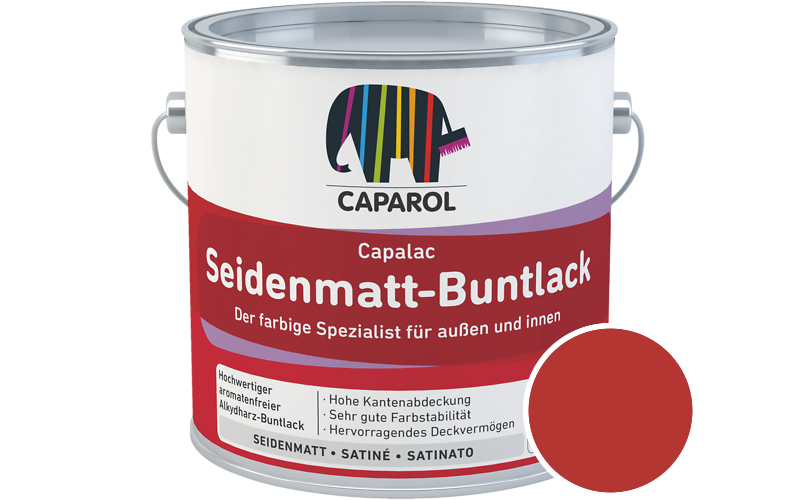 Caparol Capalac Seidenmatt-Buntlack 2,5L Lack / Getnt im Farbton RAL 3020 Verkehrsrot