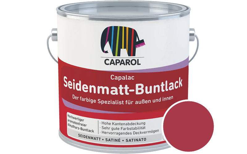 Caparol Capalac Seidenmatt-Buntlack 750ml Lack / Getnt im Farbton RAL 3027 Himbeerrot