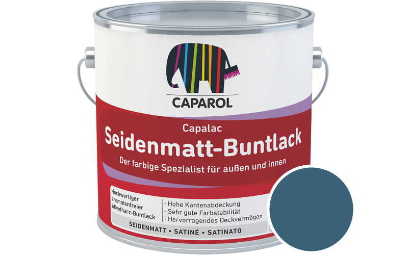 Caparol Capalac Seidenmatt-Buntlack 750ml Lack / Getnt im Farbton RAL 5009 Azurblau