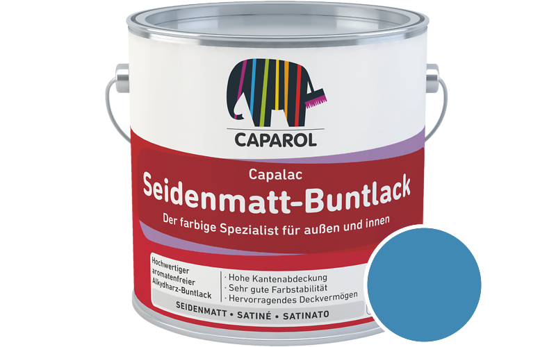 Caparol Capalac Seidenmatt-Buntlack 2,5L Lack / Getnt im Farbton RAL 5012 Lichtblau