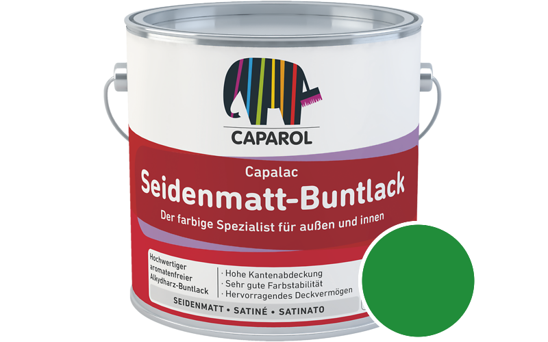 Caparol Capalac Seidenmatt-Buntlack 2,5L Lack / Getnt im Farbton RAL 6037 Reingrn
