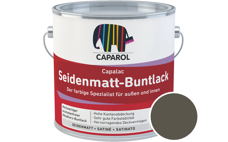 Caparol Capalac Seidenmatt-Buntlack 750ml Lack / Getnt im Farbton RAL 7013 Braungrau