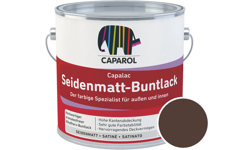 Caparol Capalac Seidenmatt-Buntlack 2,5L Lack / Getnt im Farbton RAL 8016 Mahagonibraun