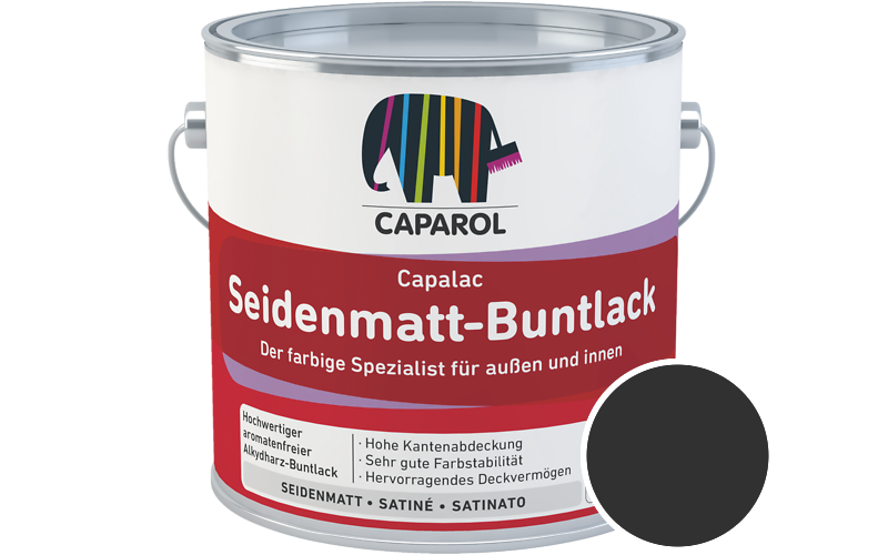 Caparol Capalac Seidenmatt-Buntlack 750ml Lack / Getnt im Farbton RAL 9005 Tiefschwarz