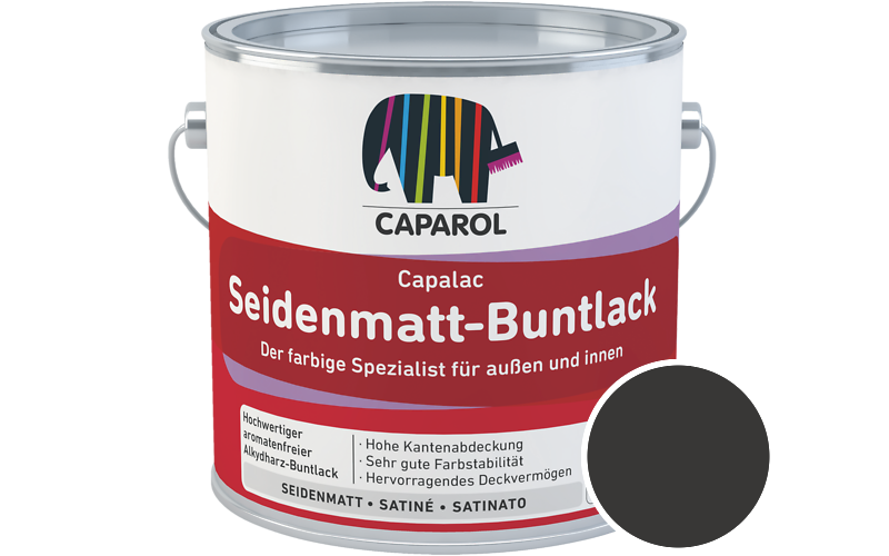 Caparol Capalac Seidenmatt-Buntlack 750ml Lack / Getnt im Farbton RAL 9017 Verkehrsschwarz