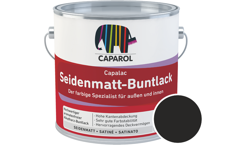Caparol Capalac Seidenmatt-Buntlack 2,5L Lack / Getnt im Farbton Schwarz Asi/syf