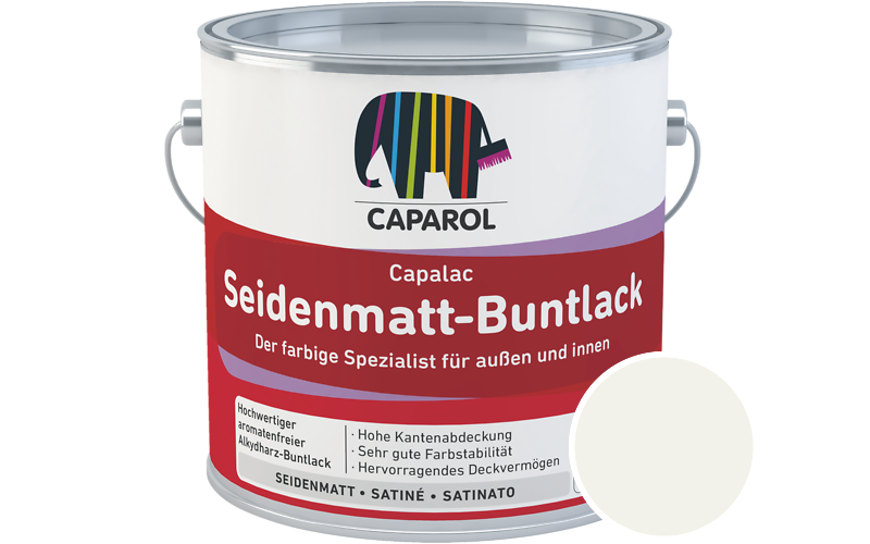 Caparol Capalac Seidenmatt-Buntlack 2,5L Lack / Getnt im Farbton Weiss Ava