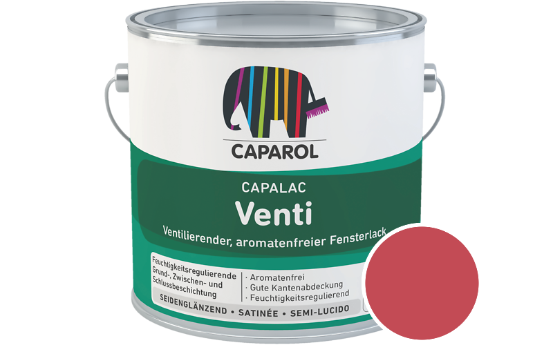 Caparol Capalac Venti Fensterlack 2,5L Lack / Getnt im Farbton RAL 3018 Erdbeerrot