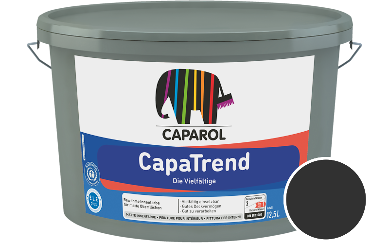 Caparol CapaTrend 2,5L Innenfarbe / Get�nt im Farbton RAL 9005 Tiefschwarz