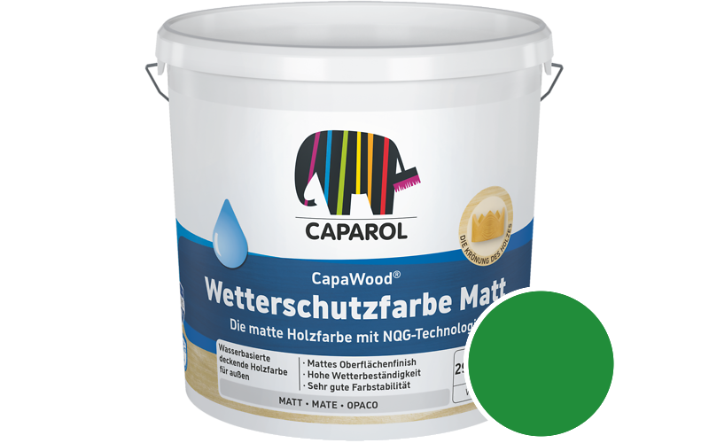 Caparol CapaWood Wetterschutzfarbe Matt 700ml Holzfarbe f�r au�en / Get�nt im Farbton RAL 6037 Reingr�n