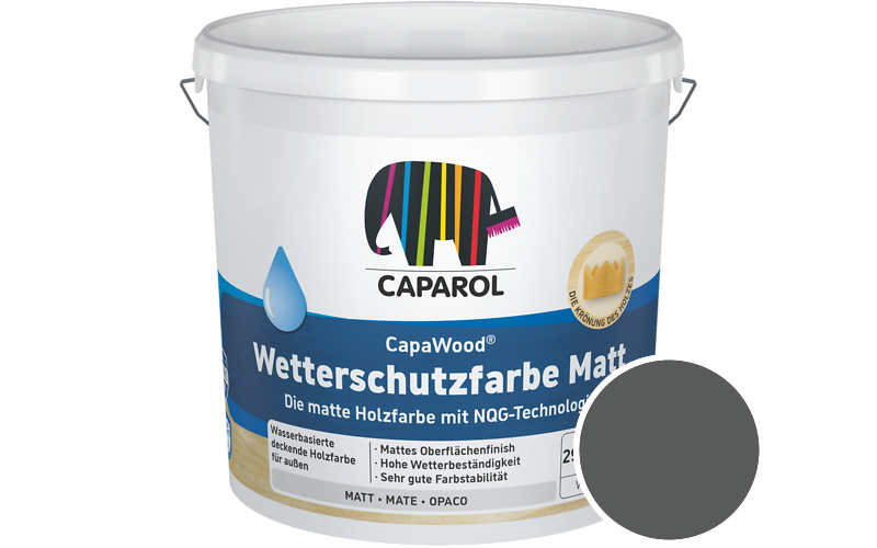 Caparol CapaWood Wetterschutzfarbe Matt 2,5L Holzfarbe f�r au�en / Get�nt im Farbton RAL 7043 Verkehrsgrau B