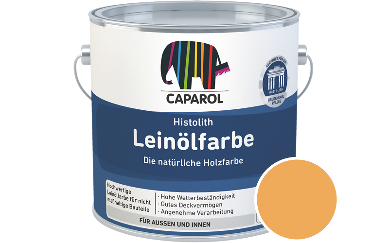 Caparol Histolith Leinlfarbe 2,5L Holzfarbe / Getnt im Farbton RAL 1017 Safrangelb