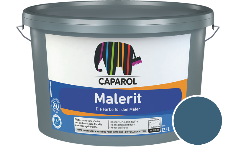 Caparol Malerit 1,25L Innenfarbe / Getnt im Farbton RAL 5009 Azurblau